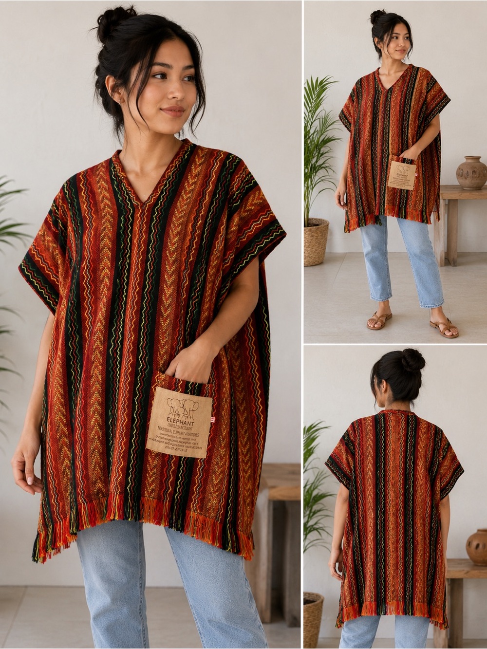 Striped V-Neck Fringe Tunic in Rust Multi